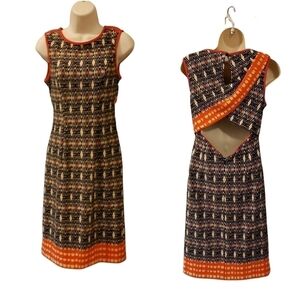 Muse Black and Orange Patterned Midi Dress